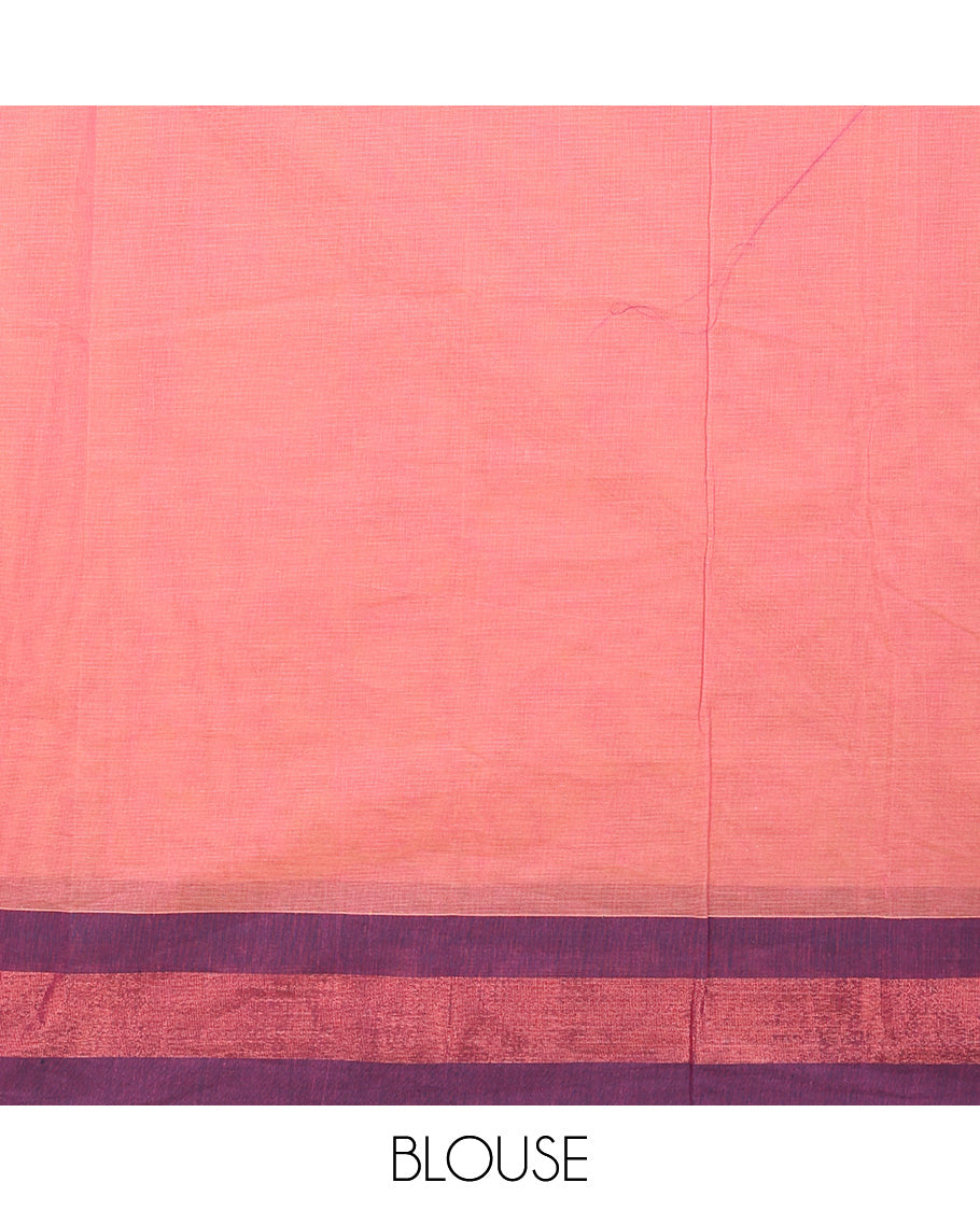 Pink floral zari buttas kanchi cotton saree, contrast border, and floral-paisley woven pallu