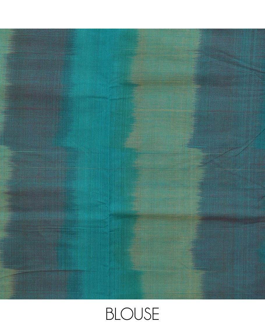 Borderless red plain design Mangalagiri Cotton saree, contrast abstract dyed pallu, and blouse