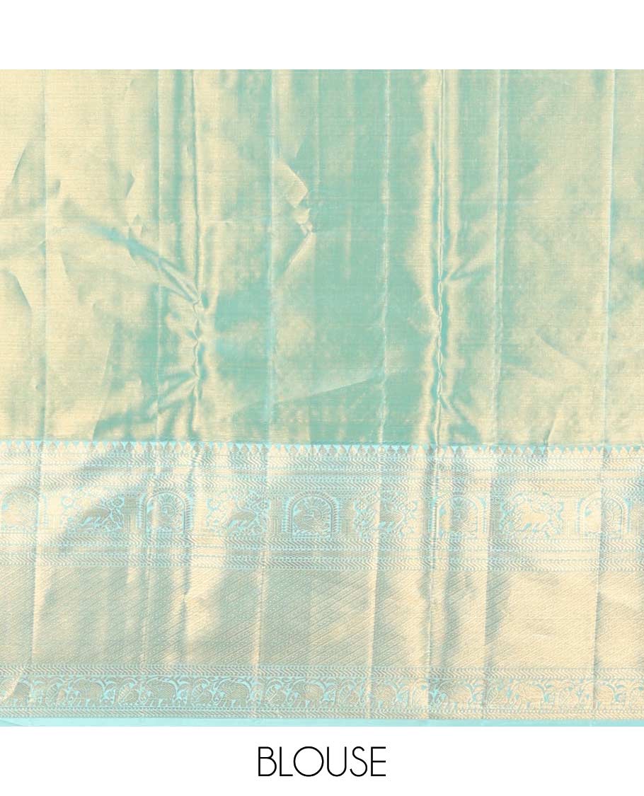 Brown floral design kancheepuram silk saree with contrast border of thilakam mokku, muthu, banaras, mayil, yanaai design & zari design pallu