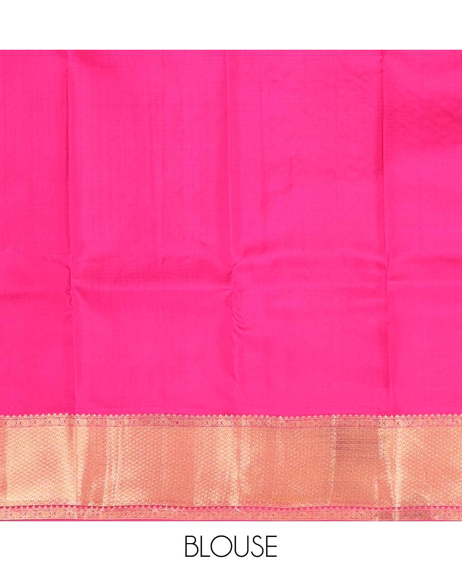 Pink micro-zari checked silk saree, zari border of rekku, kodi visiry, and mayil kann designs, and jaal pallu