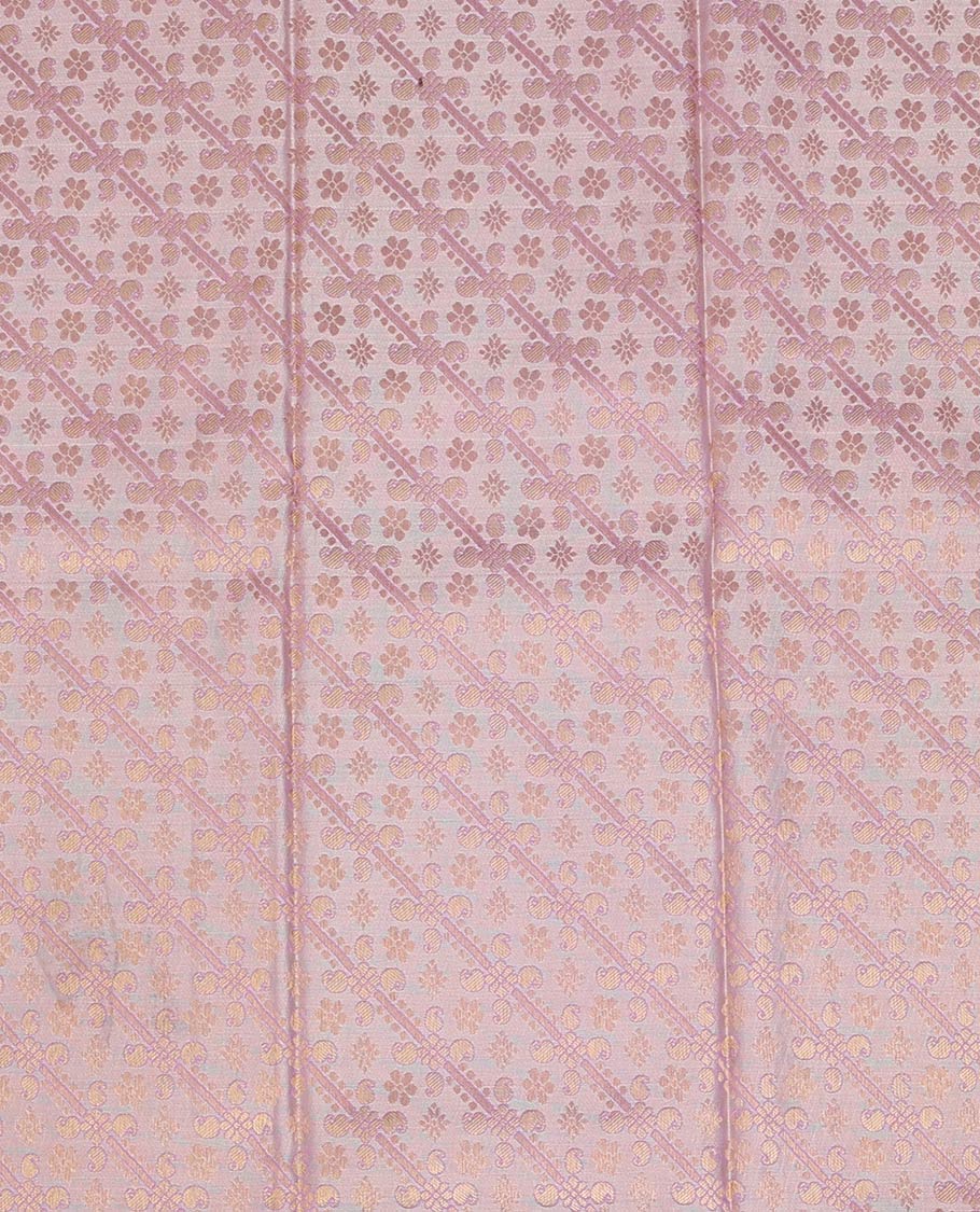 Pink jacquard pure-mix half-saree,contrast border of traditional zari design, zari design blouse & dhavani