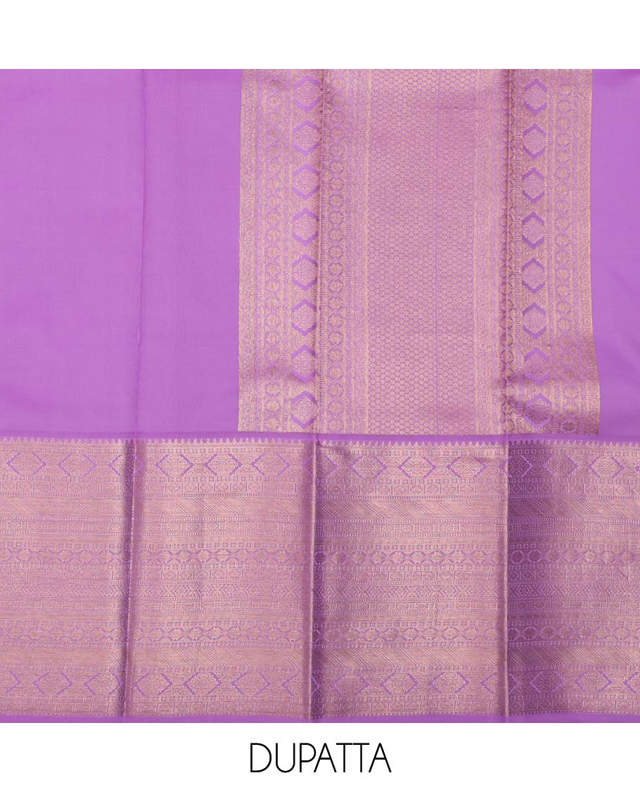 Pink jacquard pure-mix half-saree,contrast border of traditional zari design, zari design blouse & dhavani
