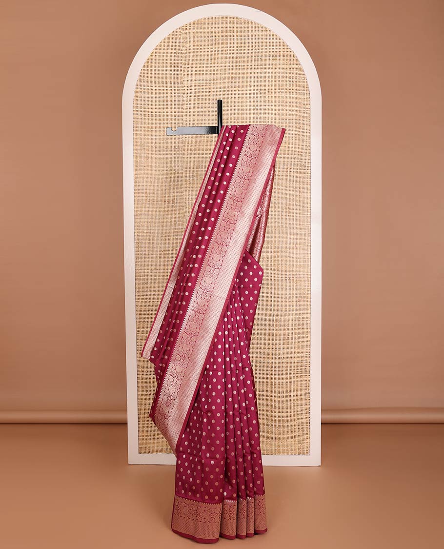 Maroon zari buttas butter silk saree, traditional zari design border & zari floral design weave pallu