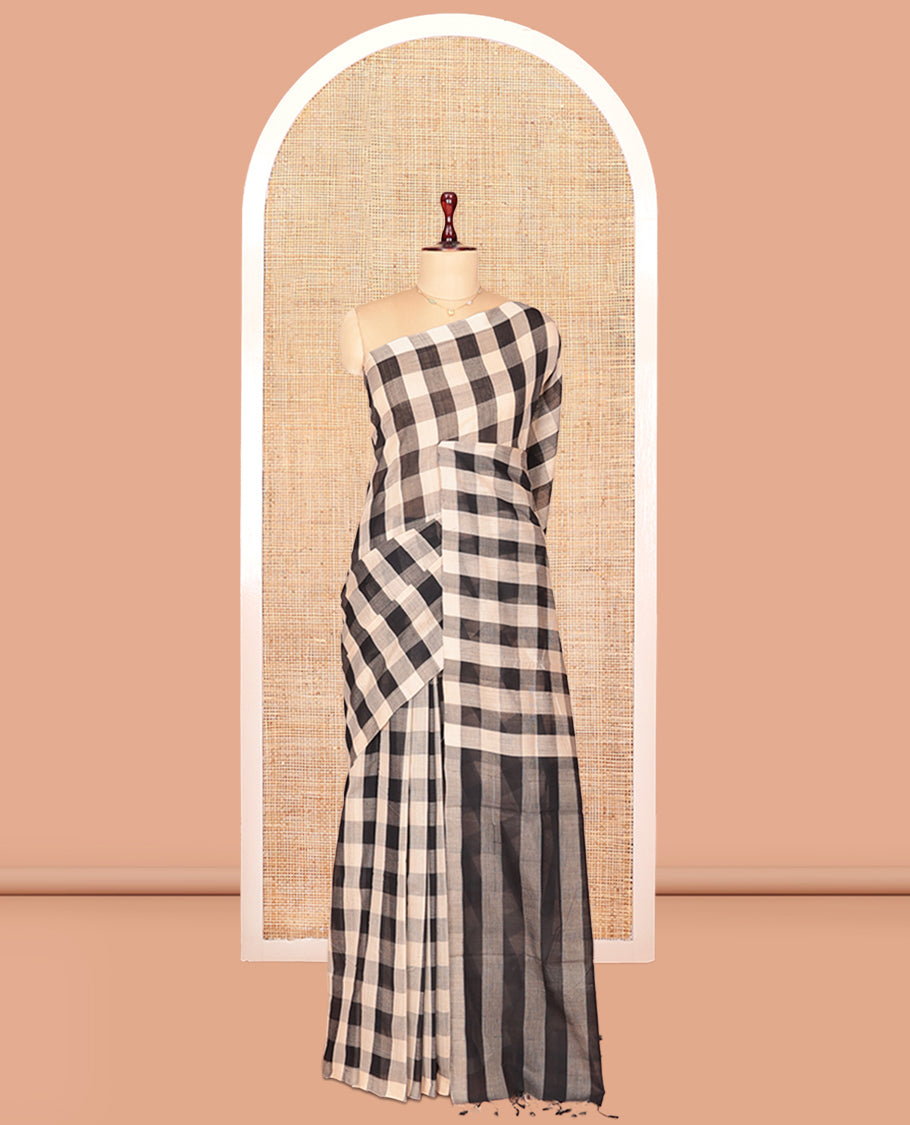Borderless Black-White Mangalagiri Cotton Saree
