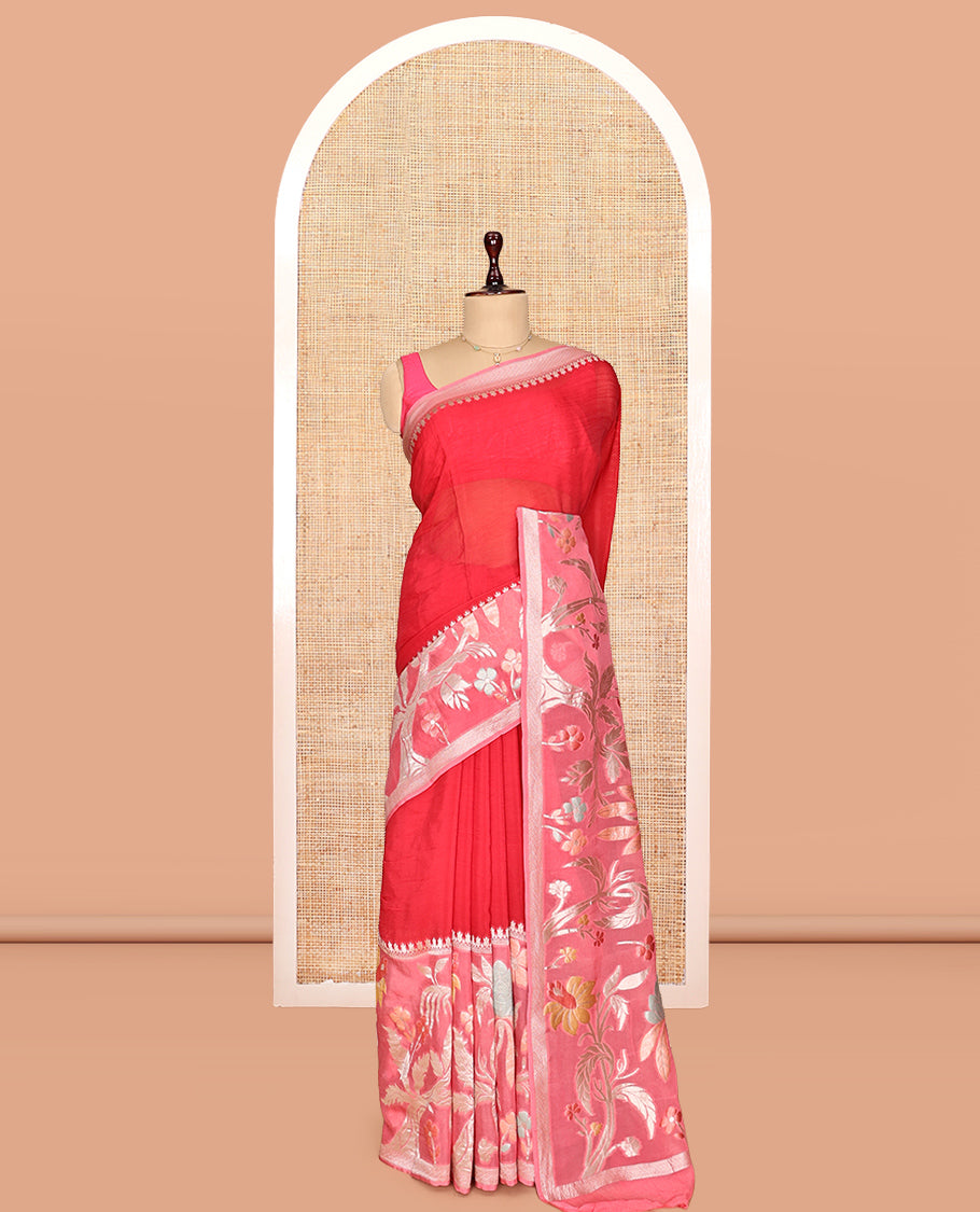 Red Plain Viscose Georgette Saree