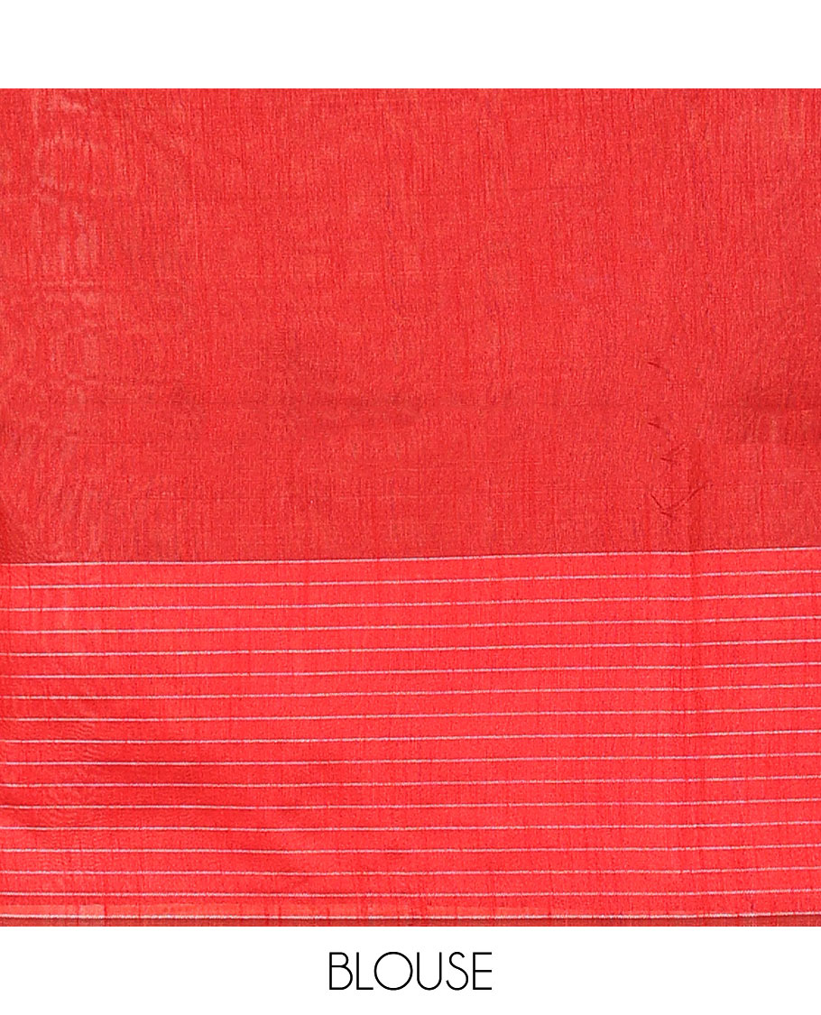 Grey plain dupion saree, contrast butta enclosed checked temple border, and buttas woven pallu