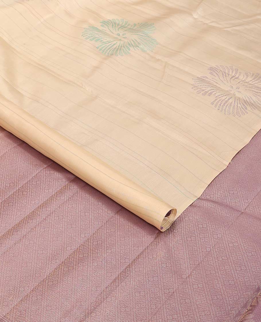 Borderless cream floral buttas kancheepuram silk saree with jaal design pallu