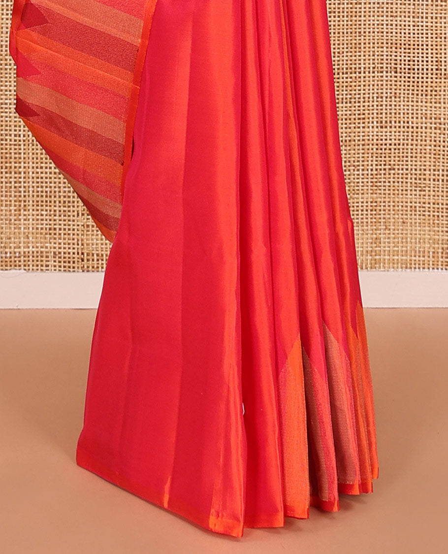 Orange malli mokku buttas soft silk saree, thread temple border, and jaal pallu