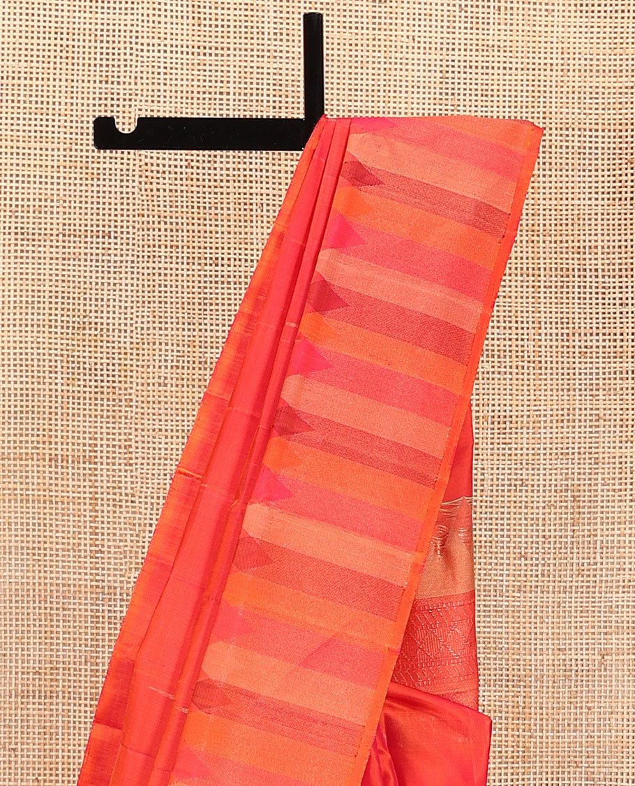 Orange malli mokku buttas soft silk saree, thread temple border, and jaal pallu