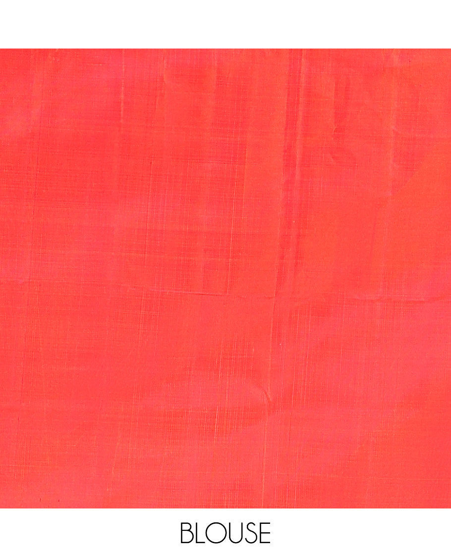 Orange malli mokku buttas soft silk saree, thread temple border, and jaal pallu