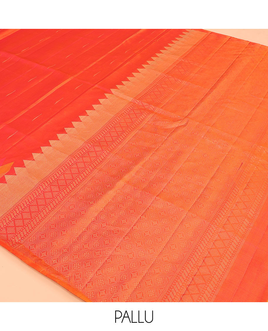 Orange malli mokku buttas soft silk saree, thread temple border, and jaal pallu