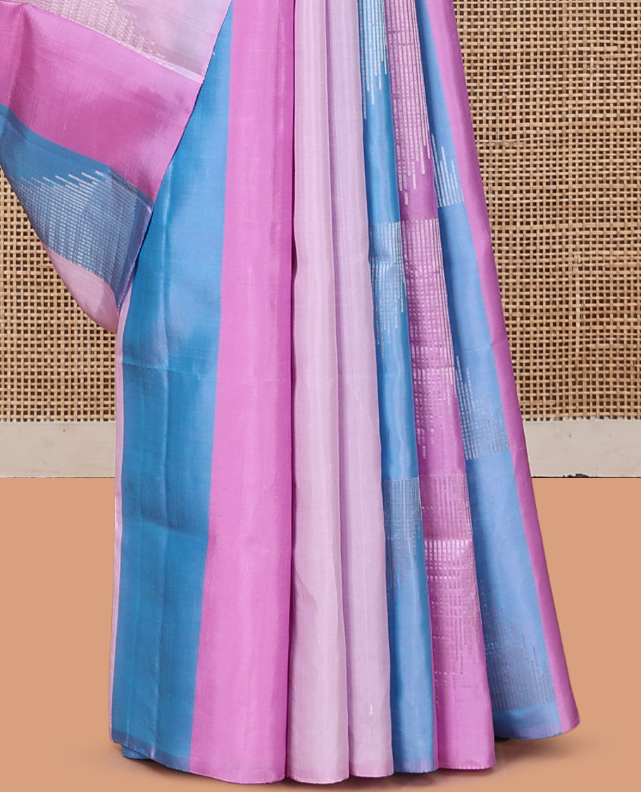 Borderless Pink-Blue Mayuri Soft Silk Saree