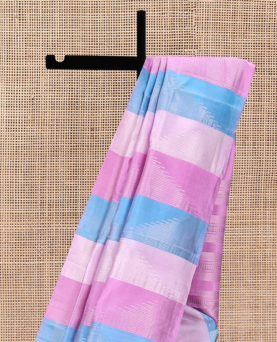 Borderless Pink-Blue Mayuri Soft Silk Saree