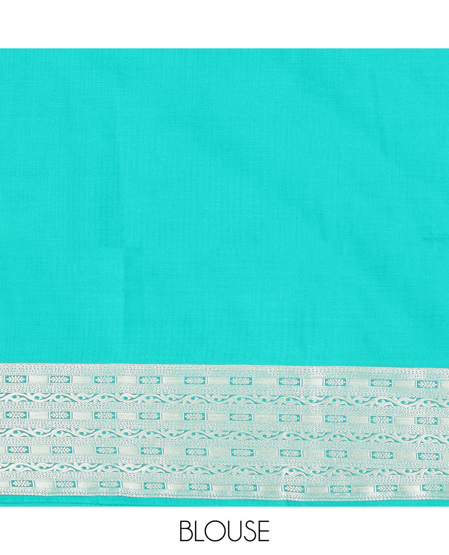 Purple floral buttas soft silk saree, contrast traditional zari design border, and pallu of geometric patterns