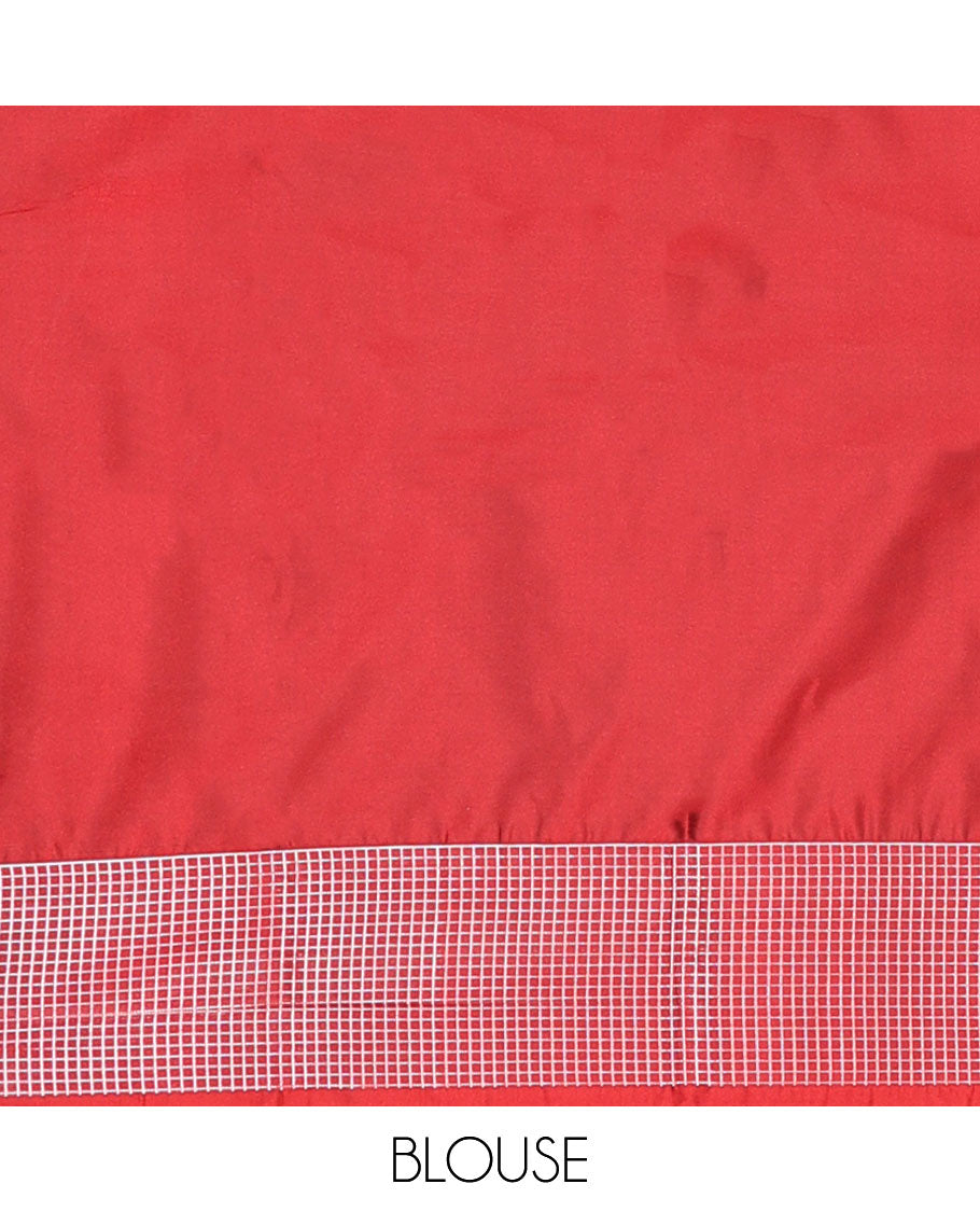 Brown semi-soft silk saree with zari stripes & leaf design, contrast zari checked border & ogee patterned pallu