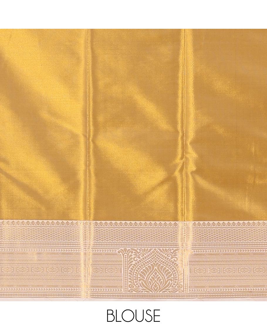 Gold floral jaal jacquard saree, contrast traditional zari design border, and jaal pallu