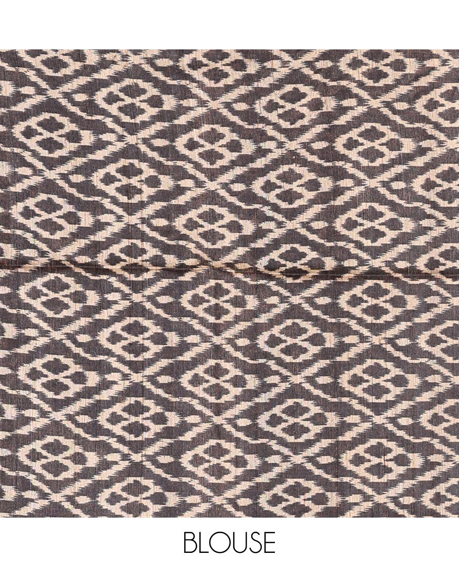 Multi-color striped tussar silk saree, contrast ikkat design border, and striped pallu