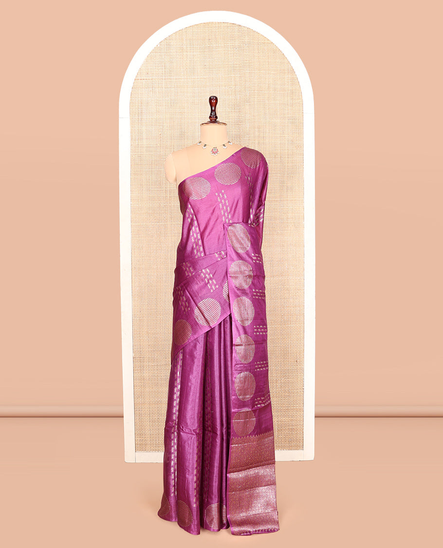 Pink Tussar Silk Saree