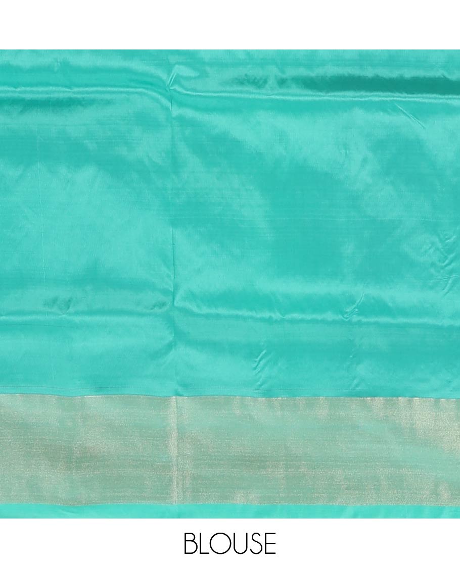 Blue zari buttas Uppada saree, bavanji border, and contrast intricately designed pallu