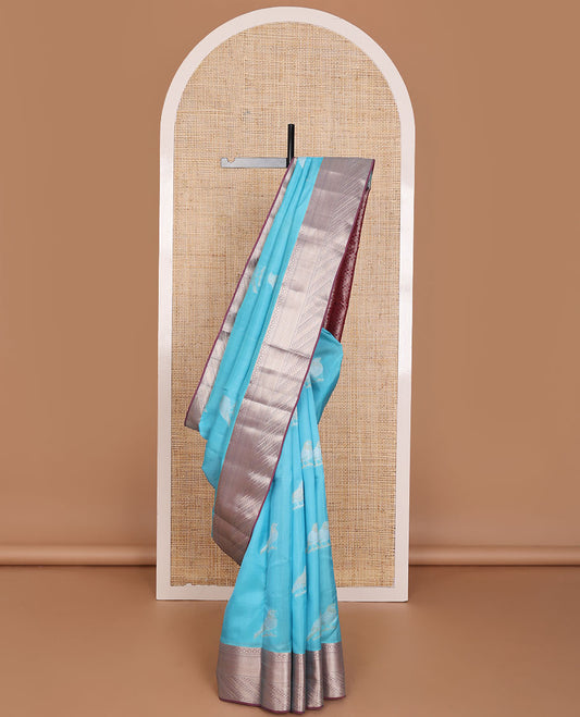 Blue sparrow motifs Vasundhara elite silksaree,contrast border of rekku,kamalam,muthu,neli,paisa & mayil kann & jaal pallu