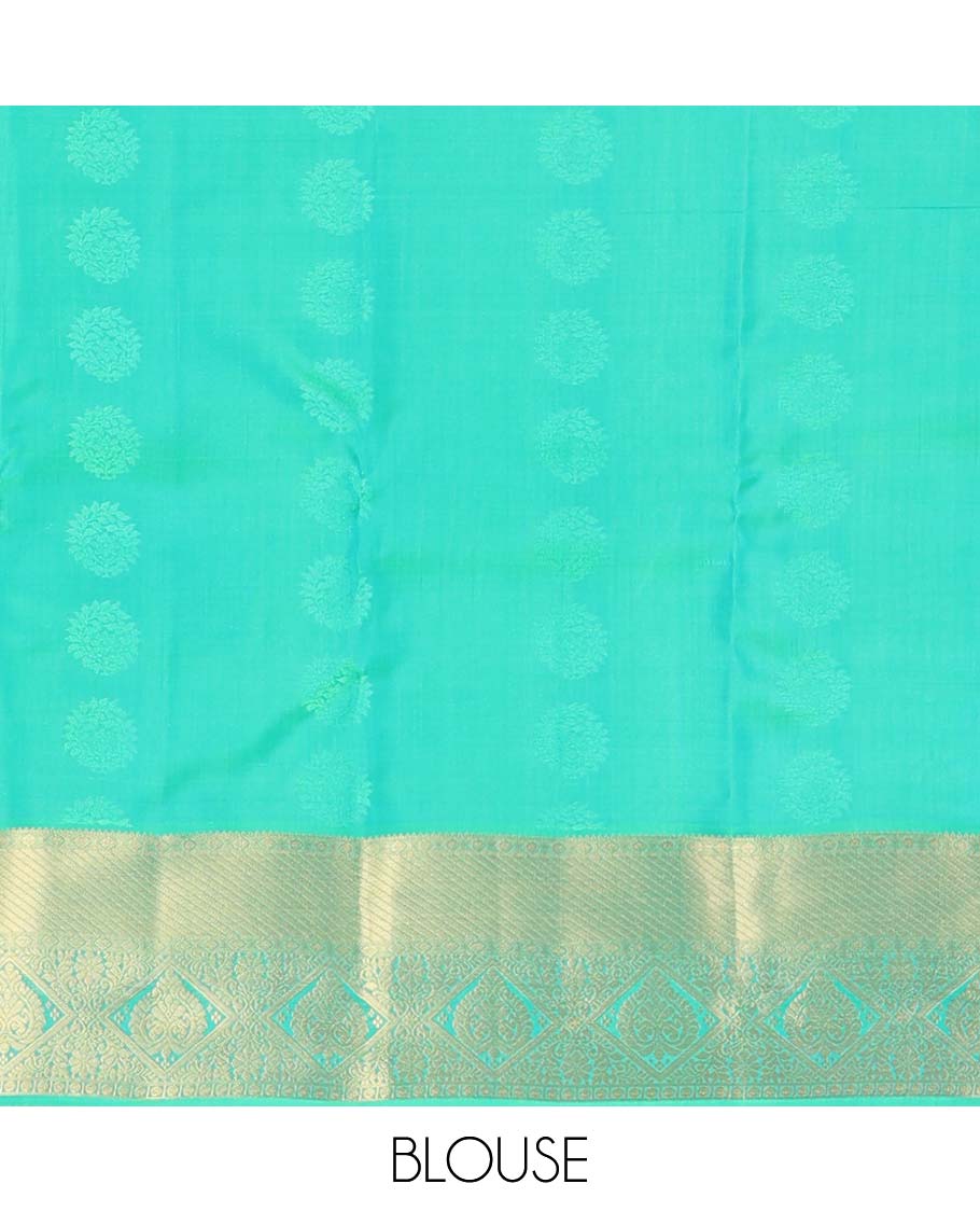 Green zari buttas Vasundhara silk mix saree, zari border of rudraksham, and diamond designs, and traditional design steeped border