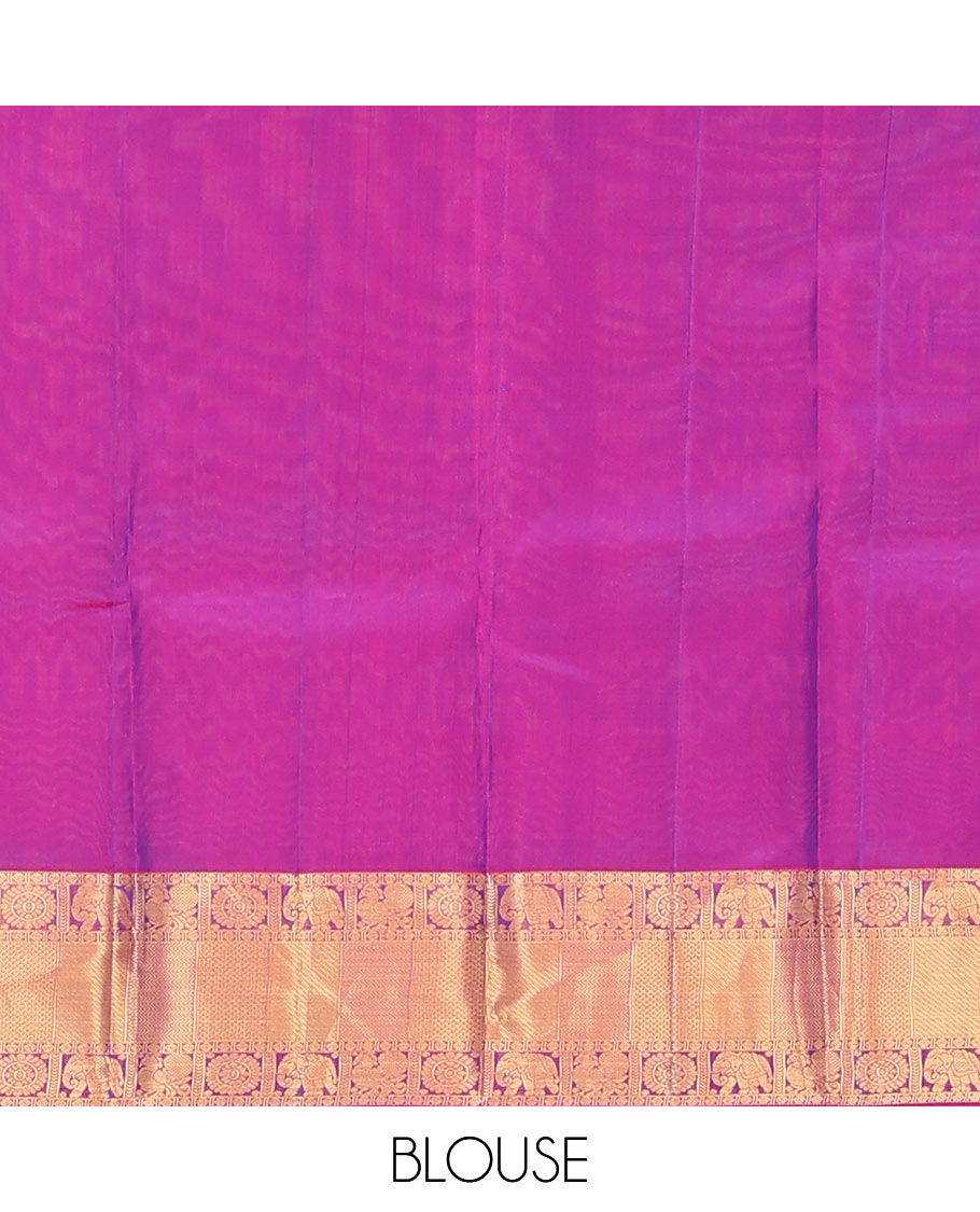 Blue Vasundhara Lite Silk Mix Saree Zari-Woven with Mayil Chakram Buttas, Complemented by a Contrast Border of Rudraksham, Mayil, Chakra, Yaanai, Vanki, and Mayil Kann Designs, Jaal Pallu, and a Contrast Blouse