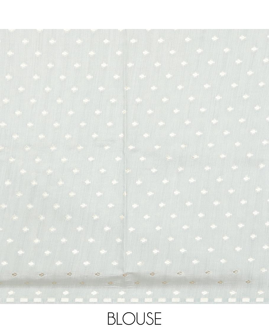 Green floral-bird hand-painted organza silk saree, leaf vine & birds hand-painted piping zari border & zari buttas chiniya silk blouse