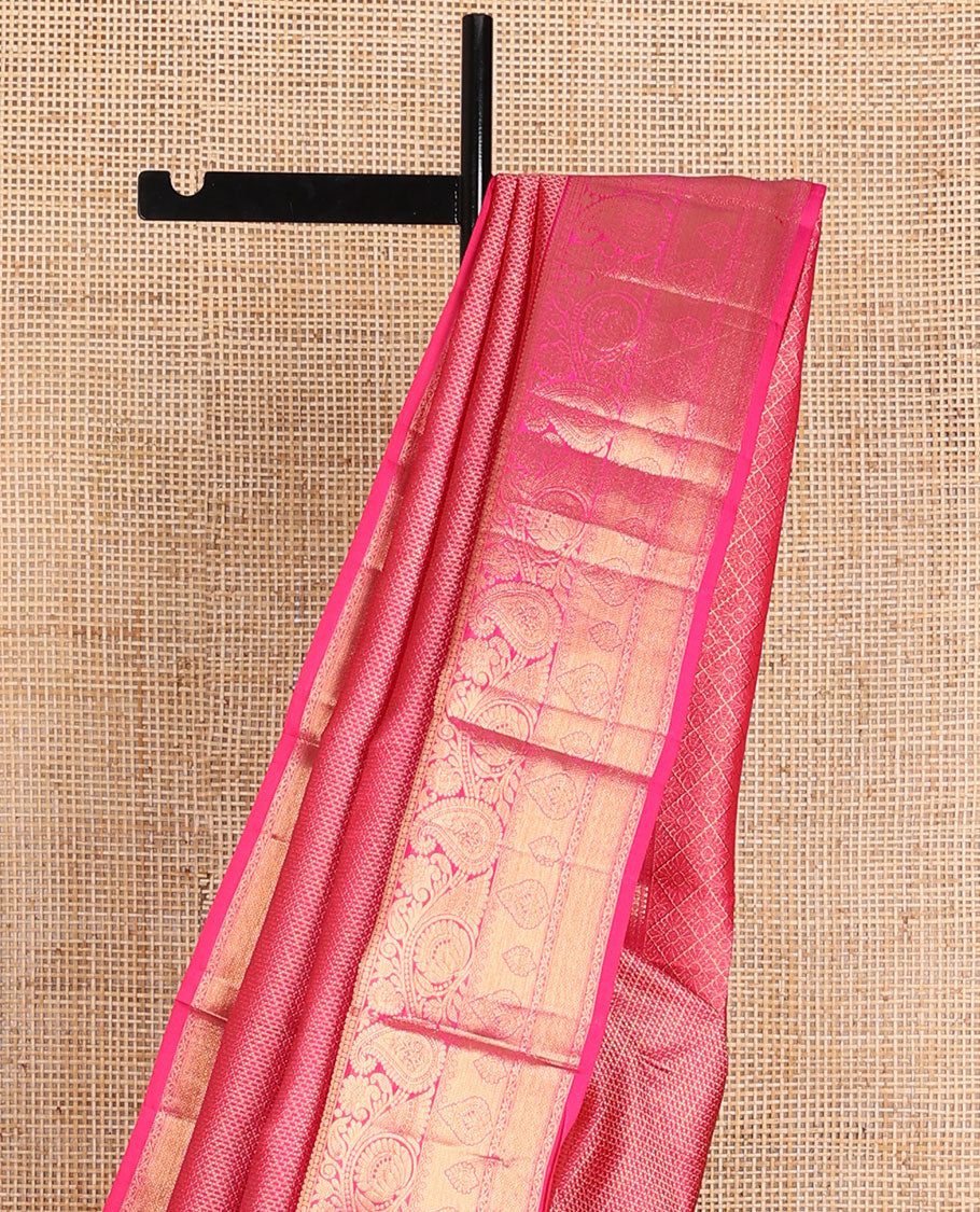 Pink jacquard wedding silk saree, zari-rich jaal pallu & zari border of rekku,rudraksham,jaal, floral & paisleys