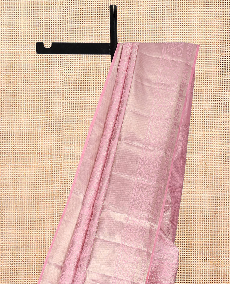 Pink Jacquard Kanchipuram Wedding Silk Saree, Highlighted by a Zari Border of Kodi Visiry Designs, Grand Jaal Pallu, and Matching Blouse