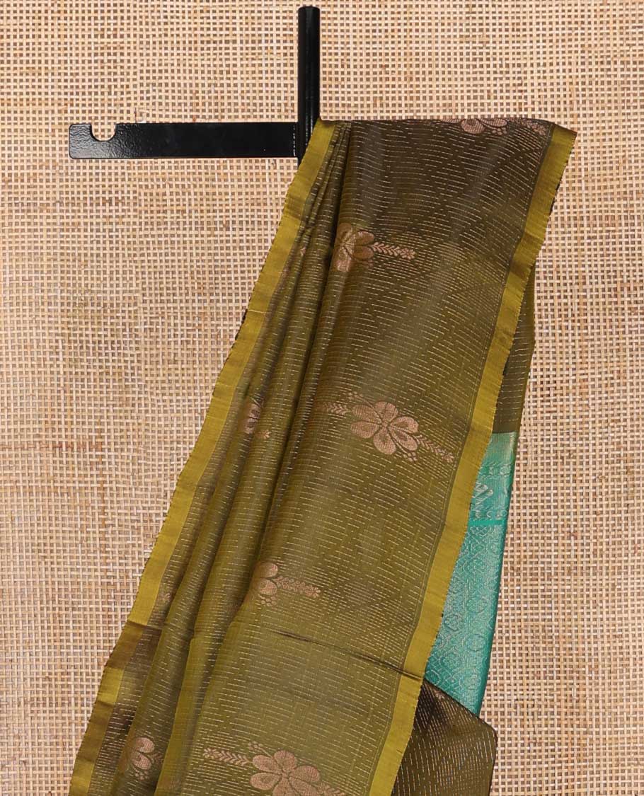 Borderless green floral design uppada saree with jaal design pallu