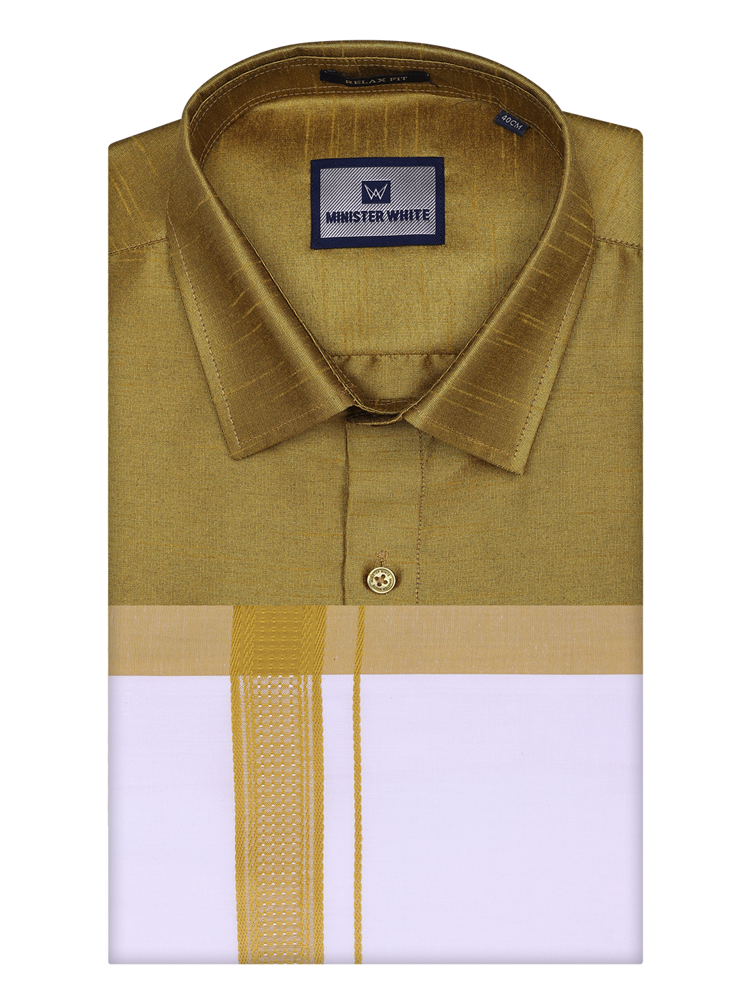 Mens Light Green Dupion Satin Color Shirt with Matching Border Dhoti Combo Gora by Minister White