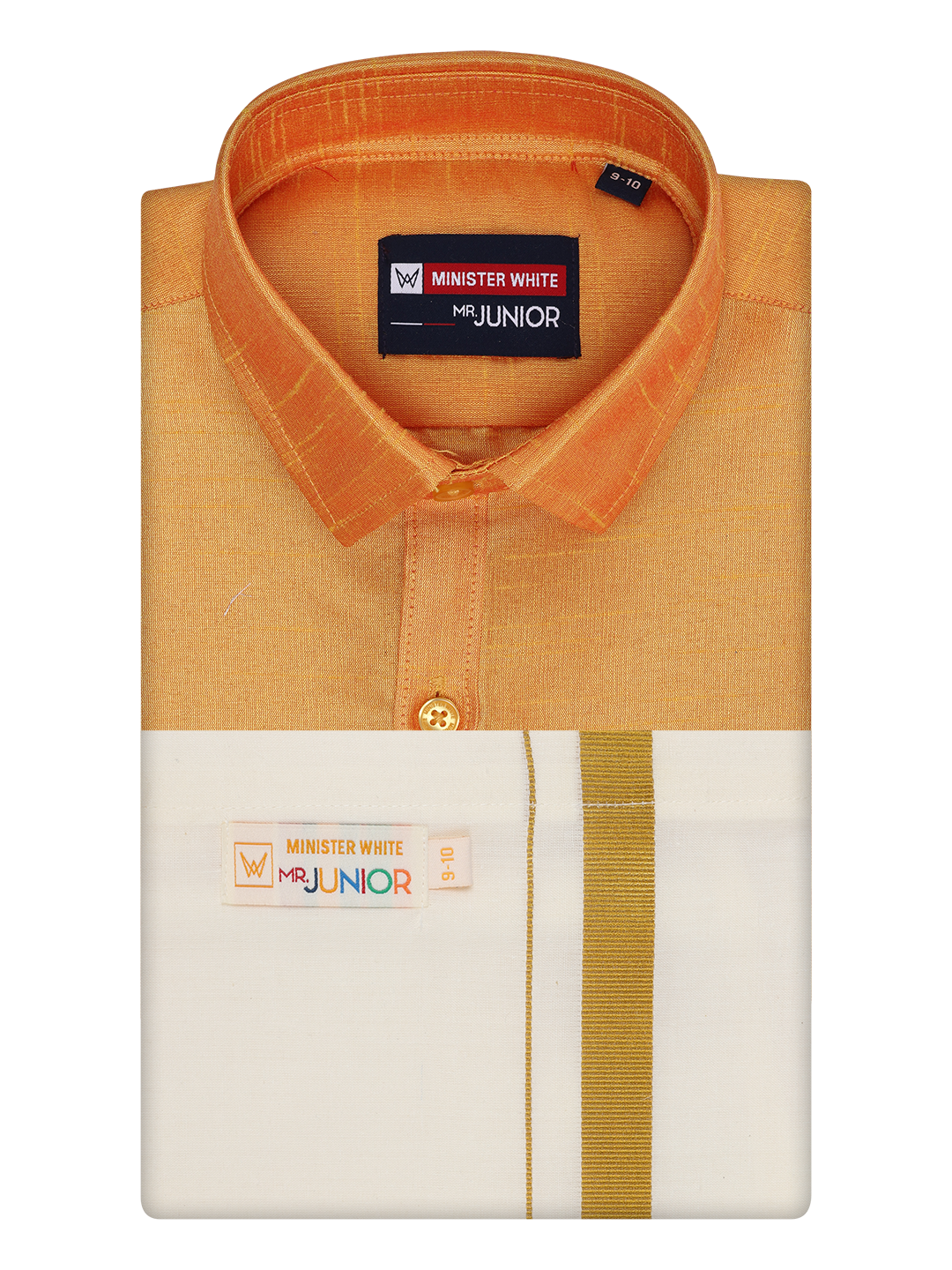 Boys Golden Yellow Color Half Sleeves Shirt with Gold Jari Flexi Dhoti Adorable Boy