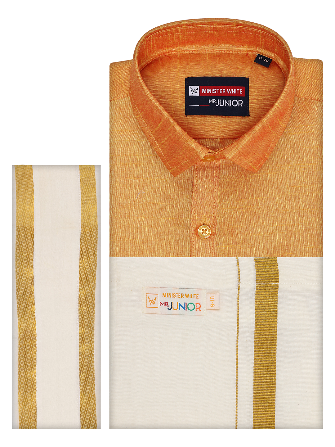 Boys Golden Yellow Color Half Sleeves Shirt with Gold Jari Flexi Dhoti Adorable Boy