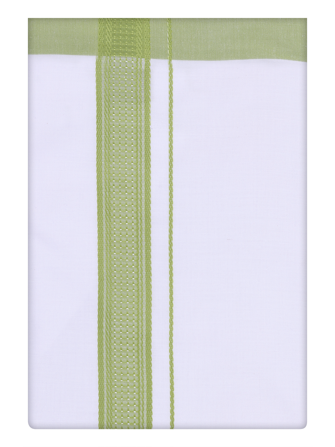 Mens White Single Layer Dhoti with Green Border Dhoti by Minister White