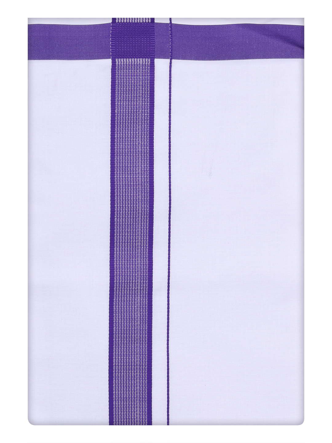 Mens White Single Layer Dhoti with Violet Border Dhoti by Minister White