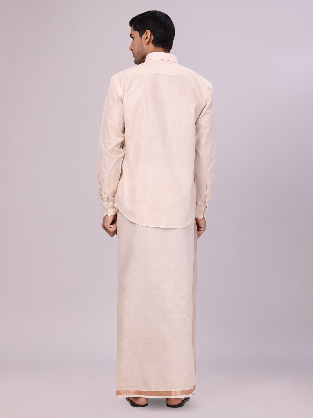 Men's Tissue Light Copper Color Dhoti Shirt Wedding Combo Maverick