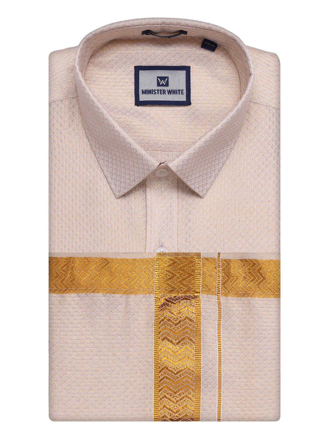 Mens Gold Tissue Jacquard Shirt with Matching Dhoti Combo Zeus