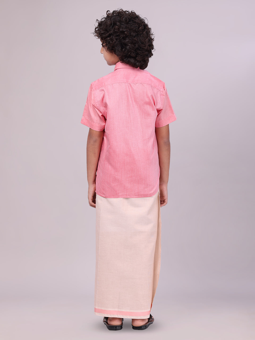 Kids Pink Color Cotton Shirt with Matching Border Tissue Dhoti Combo