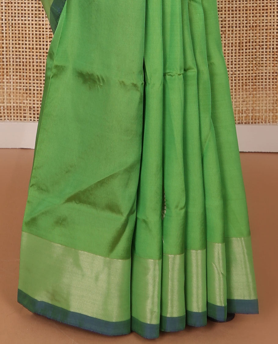 Green floral motifs uppada saree with contrast zari border & paisley design pallu