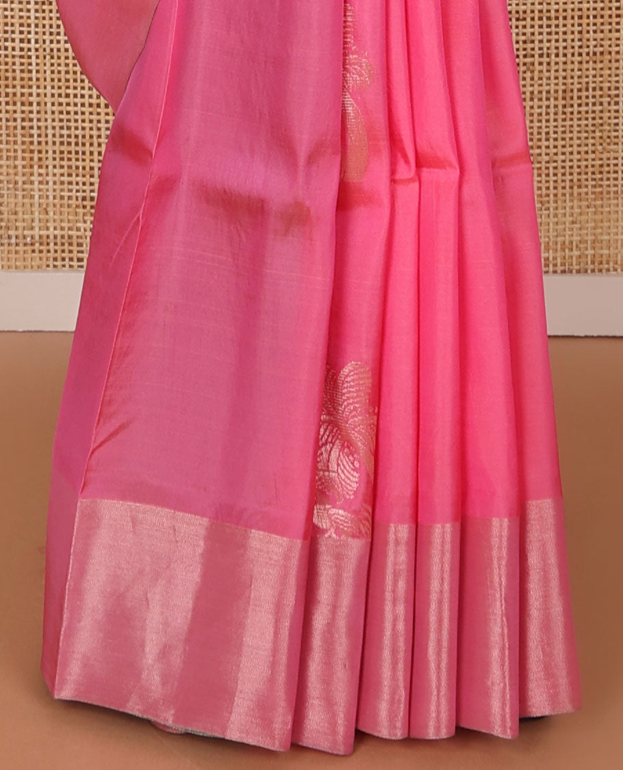 Pink floral motifs uppada saree with self zari border & floral design pallu