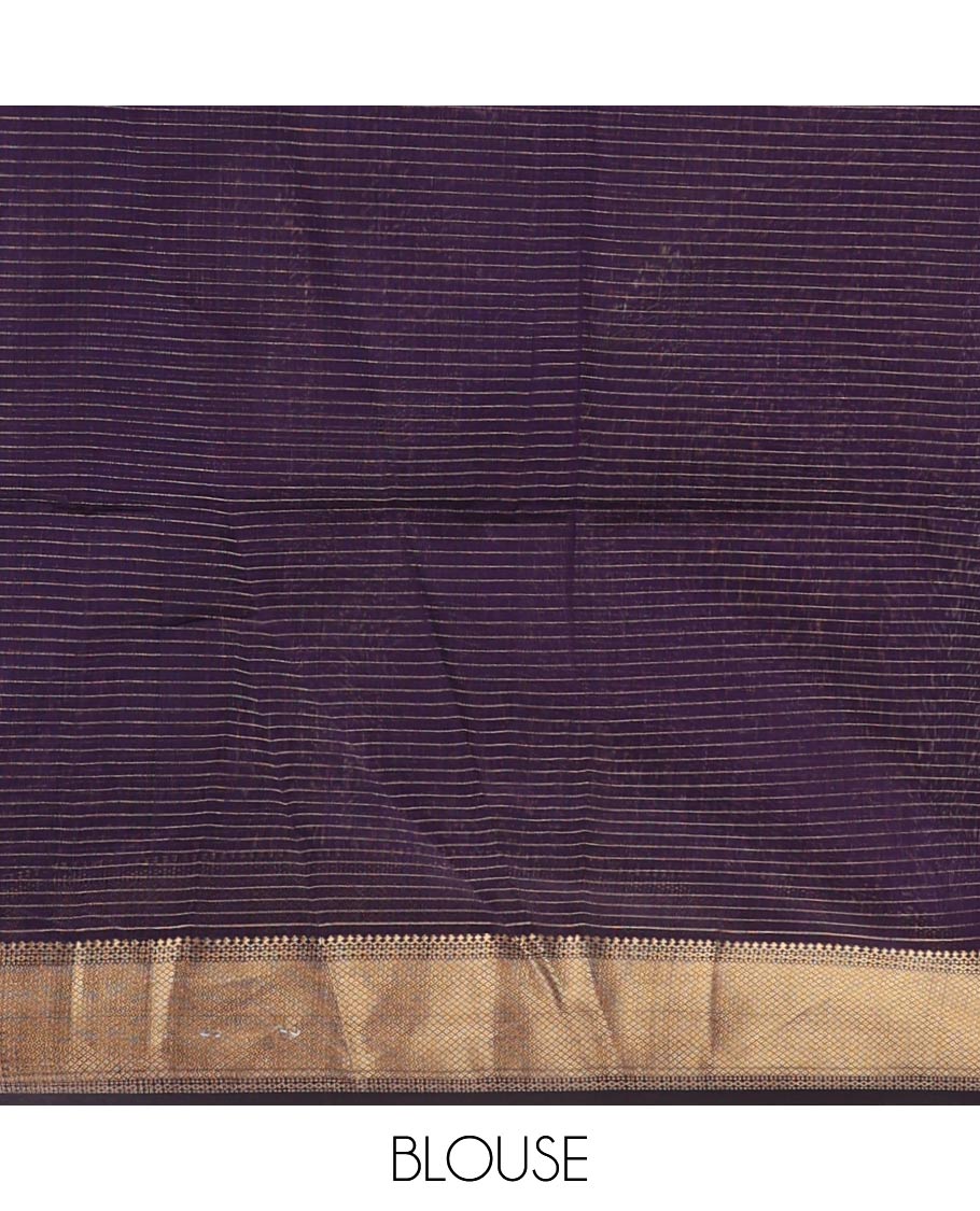 Violet checked maheshwari cotton saree with self zari design border & striped pallu