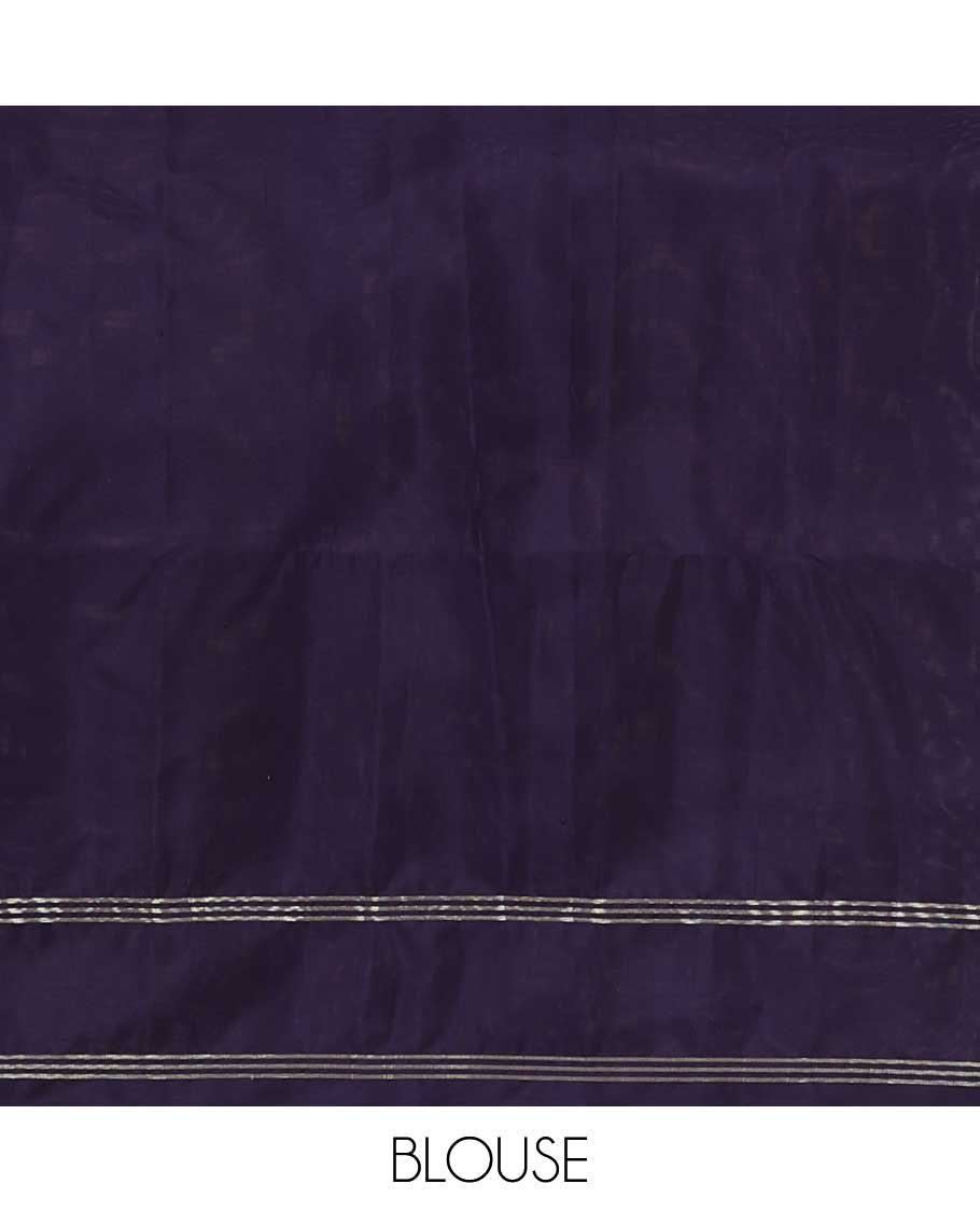 Pink zari checked soft silk saree, contrast zari striped border, and pallu of geometric designs in zari