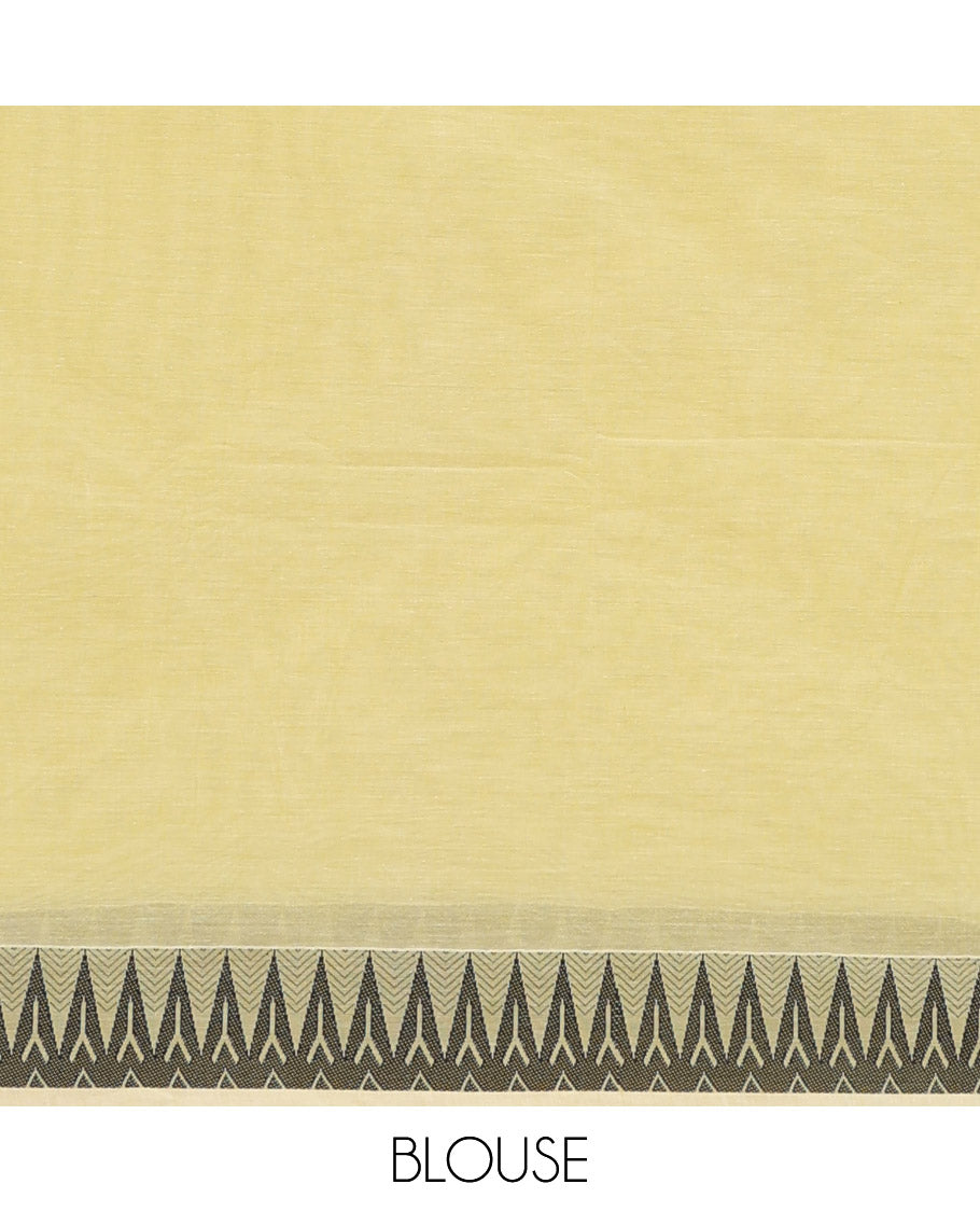 Yellow buttas Kanchi cotton saree, temple border, and pallu of checks and leaf designs