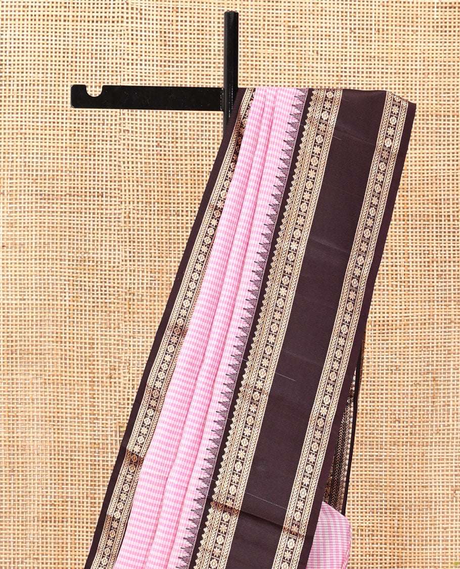 Pink Checked Vasundhara Silk Saree, Contrast Rettai Pettu Border, Contrast Blouse