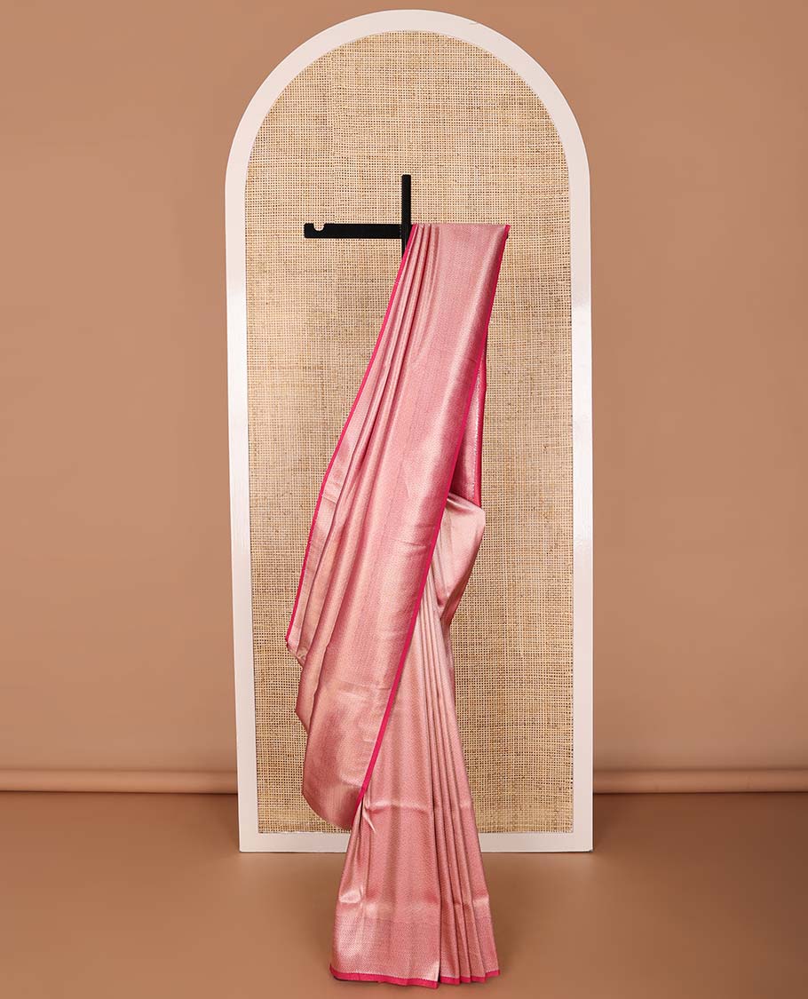 Red striped softy saree with self chevron design border & striped pallu