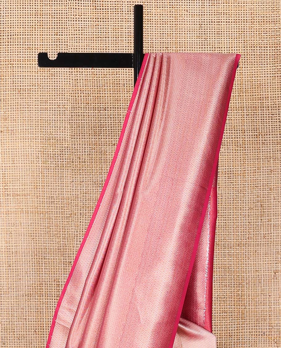 Red striped softy saree with self chevron design border & striped pallu
