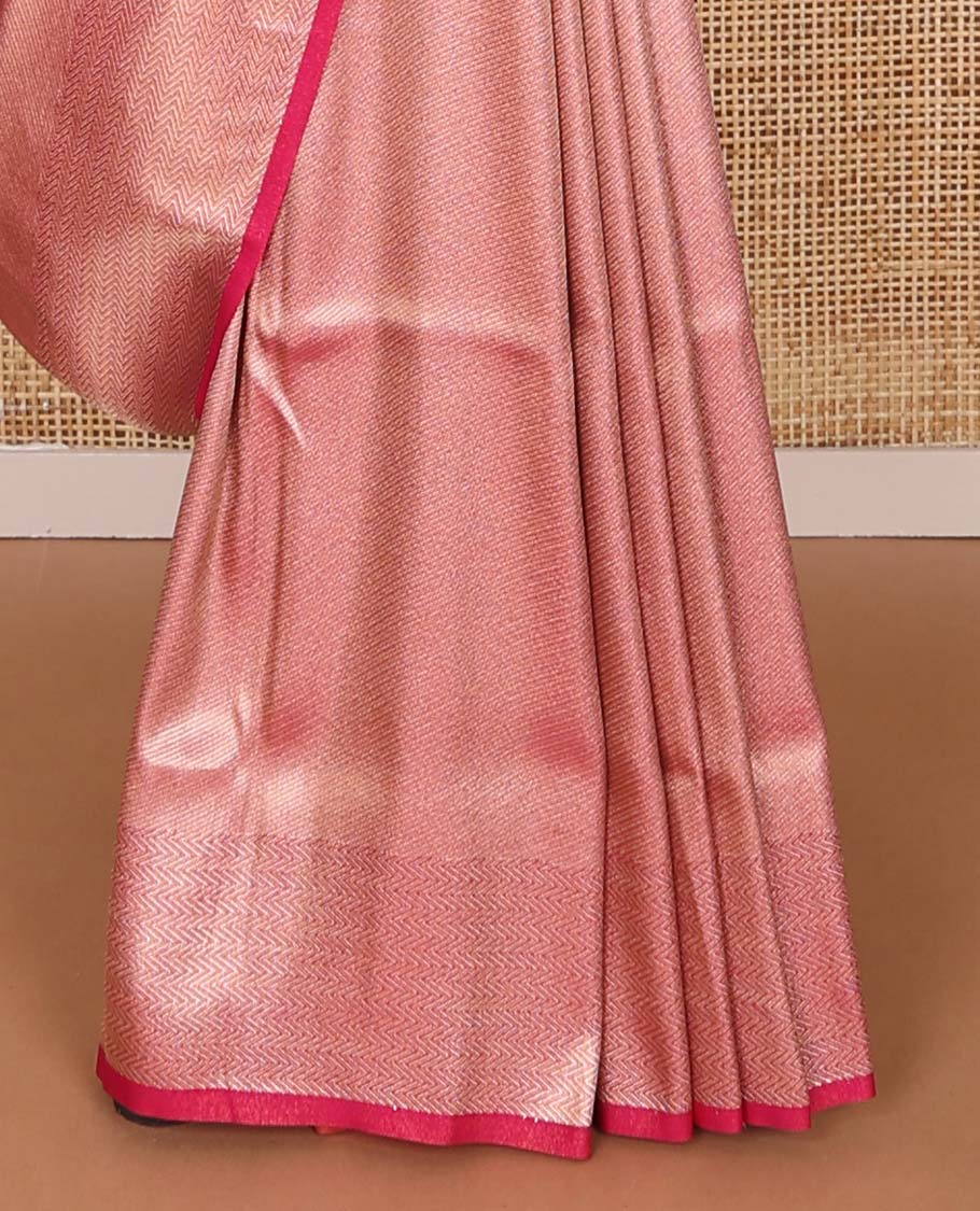 Red striped softy saree with self chevron design border & striped pallu