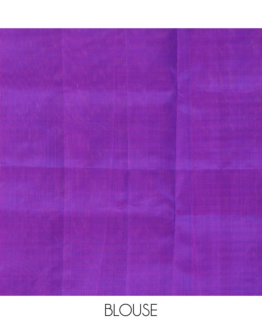 Borderless blue floral buttas woven soft silk saree, contrast pallu of floral and chevron designs