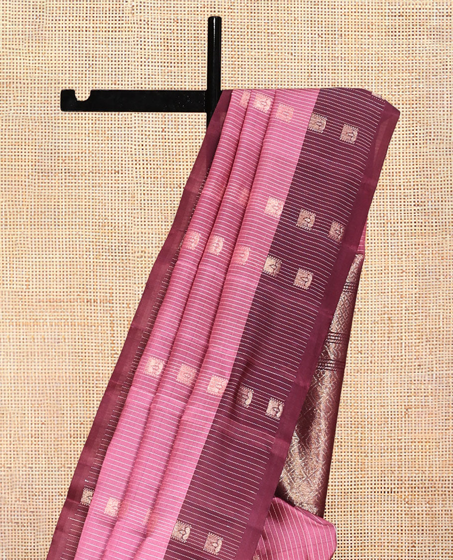 Pink Zari Butta and Stripes Mayuri Lite Silk Mix Saree