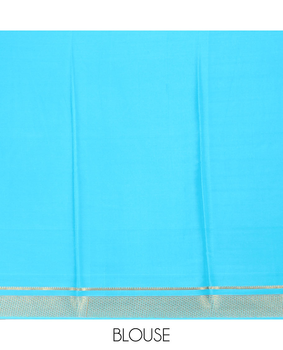 Sandal kalamkari lotus vine and peacock printed mysore silk saree, contrast traditional zari border and zari striped pallu